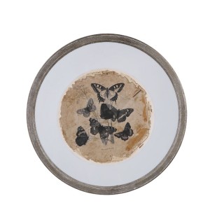 Wood & Glass Round Vintage Butterfly Wall Art - DE5329