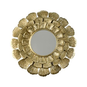 Metal Leaves Round Wall Mirror, Gold - M15742